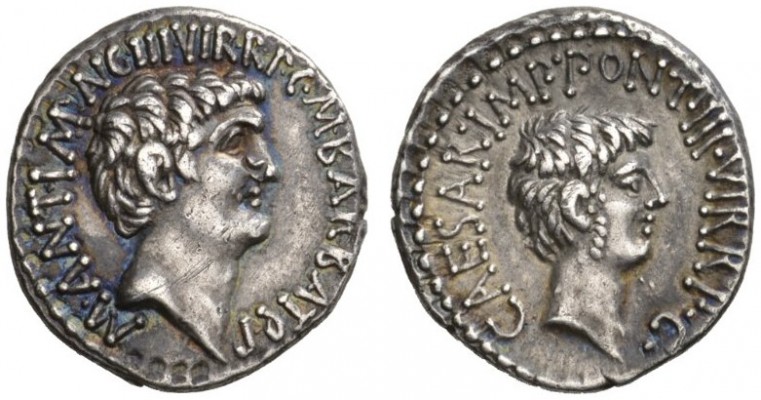 ROMAN COINS 
 IMPERATORIAL COINAGE 
 Marc Antony and Octavian . Denarius struc...