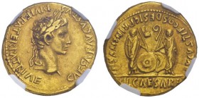 ROMAN COINS 
 IMPERIAL COINAGE 
 Aureus, Lugdunum , about 2 BC - AD 12. AV 7.78 g. CAESAR AVGVSTVS - DIVI F PATER PATRIAE Laureate head r. Rev. AVGV...