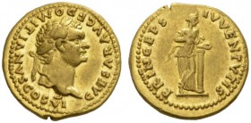 ROMAN COINS 
 IMPERIAL COINAGE 
 Aureus, 79. AV 7.30 g. CAESAR AVG F DOMITIANVS COS VI Laureate head r. Rev. PRINCEPS - IVVENTVTIS Salus, wearing lo...