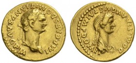 ROMAN COINS 
 IMPERIAL COINAGE 
 DOMITIANUS, 81-96. With his wife Domitia . Aureus, 82-83. AV 7.65 g. IMP CAES DOMITIANVS AVG PM Laureate head r. Re...