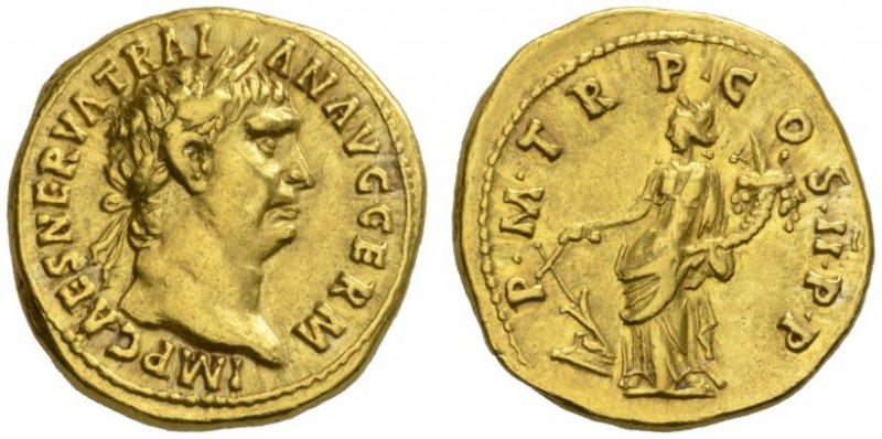 ROMAN COINS 
 IMPERIAL COINAGE 
 TRAJAN, 98-117. Aureus, 98-99. AV 7.26 g. IMP...