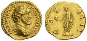 ROMAN COINS 
 IMPERIAL COINAGE 
 ANTONINUS PIUS, 138-161. Aureus, 153-154. AV 7.19 g. ANTONINVS AVG PIVS PP TR P XVII Bare-headed, draped and cuiras...