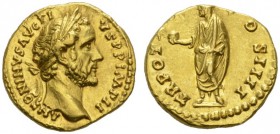 ROMAN COINS 
 IMPERIAL COINAGE 
 Aureus, 155-156. AV 7.27 g. ANTONINVS AVG PI - VS PP IMP II Laureate head r. Rev. TR POT XIX - COS IIII Pius, togat...