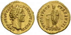 ROMAN COINS 
 IMPERIAL COINAGE 
 Aureus, 158-159. AV 7.26 g. ANTONINVS AVG - PIVS PP TR P XXII Laureate head r. Rev. VOTA SVSCE - PTA DEC III / COS ...