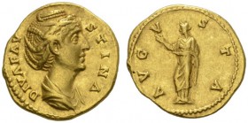 ROMAN COINS 
 IMPERIAL COINAGE 
 Aureus, posthumous, 141 and later. AV 7.21 g. DIVA FAV - STINA Draped bust r., hair bound with pearls and piled on ...