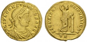 ROMAN COINS 
 IMPERIAL COINAGE 
 CONSTANTIUS II, 337-361. Solidus, Treveri , donativum for the celebration of the taking of office, 337-339. AV 4.58...