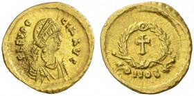 COINS OF EAST ROME AND BYZANCE 
 EUDOCIA, wife of Theodosius II, +460. Tremissis, gold, Constantinople, 425-429. AV 1.42 g. AEL EUDO - CIA AVG Draped...