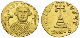 COINS OF EAST ROME AND BYZANCE 
 LEONTIUS, 695-698. Solidus, Constantinople . AV 4.46 g. D LªO - N Pª AV Bearded bust facing, wearing loros and crown...