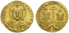 COINS OF EAST ROME AND BYZANCE 
 CONSTANTINE VII, 913-959. With Romanus II . Solidus, Constantinople, 949-959. AV 4.39 g. +IhS XPS RªX RªGNANTIYm Bea...