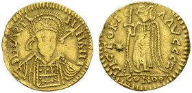 DARK AGES • MIGRATIONS 
 VISIGOTHS IN SPAIN 
 EARLY IMITATIONS OF BYZANTINE COINS, 417-580. Solidus in the name of Justinian I, about 530-570. AV 4....