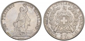 MÜNZEN UND MEDAILLEN DER SCHWEIZ 
 SCHÜTZENTALER 
 Zürich. 5 Franken 1872. Dav. 385; HMZ 2­1343i.
 Vorzüglich