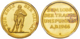 MÜNZEN UND MEDAILLEN DER SCHWEIZ 
 SCHÜTZENMEDAILLEN 
 Interlaken. Goldmedaille 1946. Zum Unspunnenfest. 27 g.; 32 mm.
 GOLD. In NGC­Slab, bewertet...
