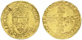 COLLECTION GALLIA DES MONNAIES FRANCAISES 
 FRANCE ROYALE 
 ROYAUME 
 Charles IX, 1560-1574. Ecu d'or au soleil 1569 B, Rouen. CAROLVS VIIII D G FR...