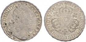 COLLECTION GALLIA DES MONNAIES FRANCAISES 
 FRANCE ROYALE 
 ROYAUME 
 1/2 Ecu aux trois couronnes 1709 D, Lyon. Duplessy 1569; Gadoury 199. 15,14 g...
