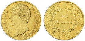 COLLECTION GALLIA DES MONNAIES FRANCAISES 
 CONSULAT, 1799-1804. 
 40 Francs An XI (1802-1803) A, Paris. Fr. 479; Gadoury 1080. 12,89 g.
 OR. Presq...