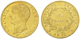 COLLECTION GALLIA DES MONNAIES FRANCAISES 
 CONSULAT, 1799-1804. 
 40 Francs An 12 (1803-1804) A, Paris. Fr. 479; Gadoury 1080. 12,87 g.
 OR. Presq...