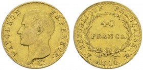 COLLECTION GALLIA DES MONNAIES FRANCAISES 
 PREMIER EMPIRE 
 40 Francs An 14 (1805) W, Lille. Fr. 481; Gadoury 1081. 12,85 g.
 OR. Très rare. Seuls...
