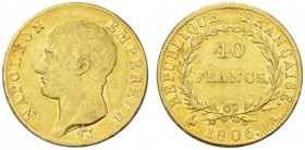 COLLECTION GALLIA DES MONNAIES FRANCAISES 
 PREMIER EMPIRE 
 40 Francs 1806 A, Paris. Fr. 485; Gadoury 1082. 12,83 g.
 OR. Presque Superbe