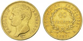 COLLECTION GALLIA DES MONNAIES FRANCAISES 
 PREMIER EMPIRE 
 40 Francs 1807 A, Paris. Fr. 485; Gadoury 1082. 12,85 g.
 OR. Rare. TB­TTB