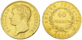 COLLECTION GALLIA DES MONNAIES FRANCAISES 
 PREMIER EMPIRE 
 40 Francs 1810 W, Lille. Fr. 506; Gadoury 1084. 12,83 g.
 OR. Presque Superbe