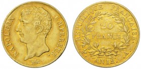 COLLECTION GALLIA DES MONNAIES FRANCAISES 
 PREMIER EMPIRE 
 20 Francs An 12 (1803-1804) A, Paris. Fr. 487; Gadoury 1021. 6,44 g.
 OR. TTB avec bel...