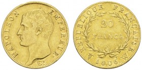 COLLECTION GALLIA DES MONNAIES FRANCAISES 
 PREMIER EMPIRE 
 20 Francs 1806 W, Lille. Fr. 487a; Gadoury 1023. 6,45 g.
 OR. Très rare. Seuls 4'242 e...