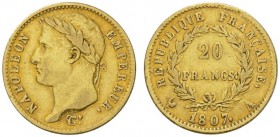 COLLECTION GALLIA DES MONNAIES FRANCAISES 
 PREMIER EMPIRE 
 20 Francs 1807 A, Paris. Fr. 499; Gadoury 1024. 6,37 g.
 OR. TTB