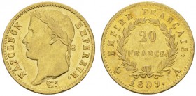 COLLECTION GALLIA DES MONNAIES FRANCAISES 
 PREMIER EMPIRE 
 20 Francs 1809 A, Paris. Fr. 511; Gadoury 1025. 6,41 g.
 OR. Superbe