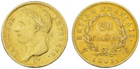 COLLECTION GALLIA DES MONNAIES FRANCAISES 
 PREMIER EMPIRE 
 20 Francs 1809 W, Lille. Fr. 511; Gadoury 1025. 6,41 g.
 OR. TTB