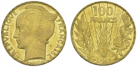 COLLECTION GALLIA DES MONNAIES FRANCAISES 
 TROISIEME REPUBLIQUE, 1870-1940. 
 100 Francs 1929, Paris. Essai en bronze-aluminium. Gadoury 1148. 3,38...
