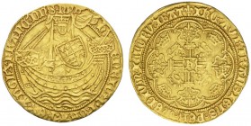 EUROPEAN COINS - VARIA 
 GREAT BRITAIN 
 ENGLAND 
 Henry VI, 1422-1461. Noble n.d. (1422-1427), London. Annulet issue. Mintmark Lilie. King standin...