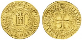 EUROPEAN COINS - VARIA 
 ITALIA 
 GENOVA 
 Governo Guelfo, 1318-1333. Genovino s.d. IANVA QVAM DEVS PROTEGAT. Castello in cornice d'archi. Leoncino...