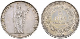 EUROPEAN COINS - VARIA 
 ITALIA 
 LOMBARDIA 
 Governo Provvisorio, 1848. 5 Lire 1848, Milano. Dav. 206; Pagani 213. 24,98 g.
 Splendido