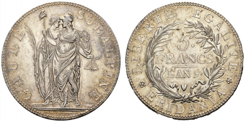 EUROPEAN COINS - VARIA 
 ITALIA 
 REPUBBLICA SUBALPINA, 1800-1802. 
 5 Francs...