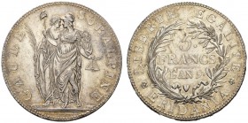 EUROPEAN COINS - VARIA 
 ITALIA 
 REPUBBLICA SUBALPINA, 1800-1802. 
 5 Francs An 9, Torino. Dav. 197; Pagani 5. 24,95 g.
 Quasi Splendido