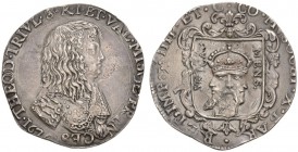 EUROPEAN COINS - VARIA 
 ITALIA 
 RETEGNO 
 Mezzo Filippo largo 1676. THEODORVS TRIVVLTIVS S R I ET VAL MISOL PRI. Busto a destra // COMES MVSOCHI ...
