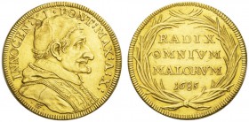 EUROPEAN COINS - VARIA 
 ITALIA 
 VATICANO 
 Innocenzo XI, 1676-1689. Quadrupla 1685 / Anno X. INNOCEN XI PONT MAX A X. Busto a destro // RADIX OMN...