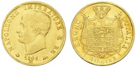 EUROPEAN COINS - VARIA 
 ITALIA 
 REGNO D'ITALIA 
 Napoleone, 1805-1814. 40 Lire 1809 M, Milano. Fr. 5; Pagani 12. 12,85 g.
 ORO. Quasi Splendido