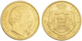 EUROPEAN COINS - VARIA 
 MONACO 
 100 Francs 1882 A, Paris. Fr. 11; Gadoury 122. 32,22 g.
 OR. Presque Superbe