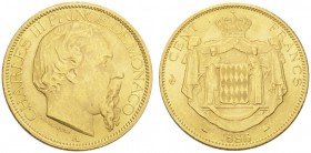 EUROPEAN COINS - VARIA 
 MONACO 
 100 Francs 1886 A, Paris. Fr.11; Gad. 122. 32,24 g.
 OR. Superbe