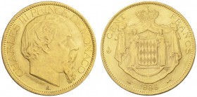 EUROPEAN COINS - VARIA 
 MONACO 
 100 Francs 1886 A, Paris. Fr. 11; Gadoury 122. 32,20 g.
 OR. TTB