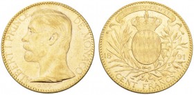 EUROPEAN COINS - VARIA 
 MONACO 
 Albert I, 1889-1922. 100 Francs 1891 A, Paris. Fr. 13; Gadoury 124. 32,24 g.
 OR. Presque Superbe