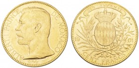 EUROPEAN COINS - VARIA 
 MONACO 
 100 Francs 1901 A, Paris. Fr. 13; Gadoury 124. 32,24 g.
 OR. Superbe