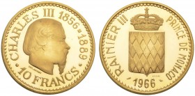 EUROPEAN COINS - VARIA 
 MONACO 
 10 Francs 1966. Essai en or. Centenaire de Monte-Carlo. Gadoury 155; K./M. E57. 42,40 g.
 OR. Rare. Seuls 1'000 e...