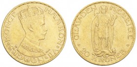EUROPEAN COINS - VARIA 
 NORWAY 
 KINGDOM 
 Haakon VII, 1905-1958. 20 Kronen 1910, Kongsberg. Ahlström 2; Fr. 20. 8,96 g.
 GOLD. Extremely fine
