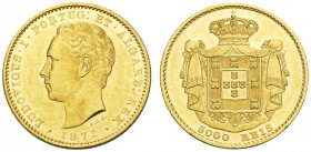 EUROPEAN COINS - VARIA 
 PORTUGAL 
 KINGDOM 
 5.000 Reis 1871, Lisbon. Fr. 153; Gomes 16.06. 8,88 g.
 GOLD. Almost Uncirculated
