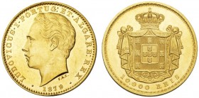EUROPEAN COINS - VARIA 
 PORTUGAL 
 KINGDOM 
 10.000 Reis 1879, Lisbon. Fr. 152; Gomes 17.02. 17,74 g.
 GOLD. Prooflike. Extremely fine