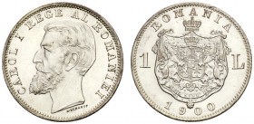 EUROPEAN COINS - VARIA 
 ROMANIA 
 PRINCEDOM, KINGDOM SINCE 1881 
 Carol I, 1881-1914. 1 Leu 1900, Hamburg. Schäffer/Stambuliu 049.
 Uncirculated