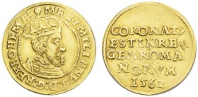 AUSTRIA 
 RÖMISCH-DEUTSCHES REICH 
 Maximilian II., 1564-1576. Goldgulden 1562. Auf seine Krönung zum römisch-deutschen König in Frankfurt. MAXIMILI...