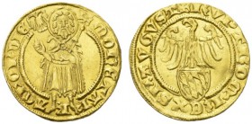 DEUTSCHLAND - GERMANIA 
 FRANKFURT 
 KÖNIGLICHE MÜNZSTÄTTE 
 Ruprecht III. von der Pfalz, 1398-1410. Goldgulden o.J. (1400-1410). MONETA FRACFORDIE...